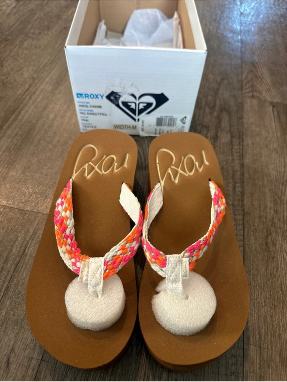 Roxy Kids Brown Sandals with Pink, Orange & Cream Braided Straps Size 1